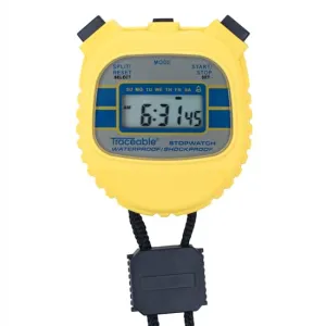 Traceable Water-Resistant/Shock-Resistant Stopwatch with Calibration; Yellow