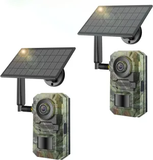 Trail Camera 2 Packs,Cellular Trail Cameras Built-in 4G LTE SIM Card,5W Solar Powered,IP65 Waterproof, 2.7K Live View 4G Game Camera,Night Vision Motion Activated,0.2s Trigger Speed