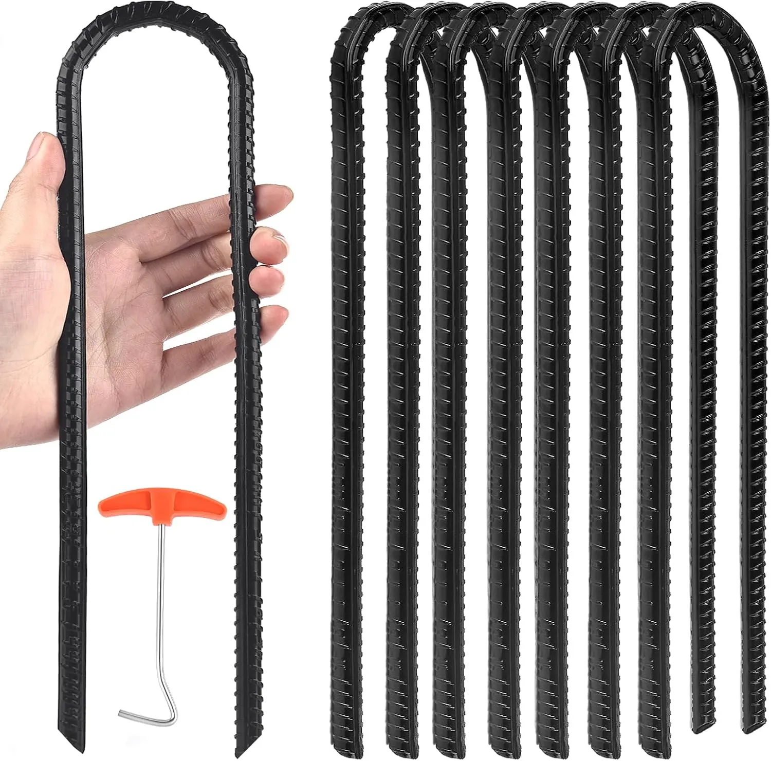 Trampoline Ground Wind Stakes Anchors High Wind Heavy Duty, 8 Pack 12 Inch U-Shaped Rebar Tent Stakes for Camping Tents, Soccer Goals,Fences, Swing, Landscape,Garden Decoration
