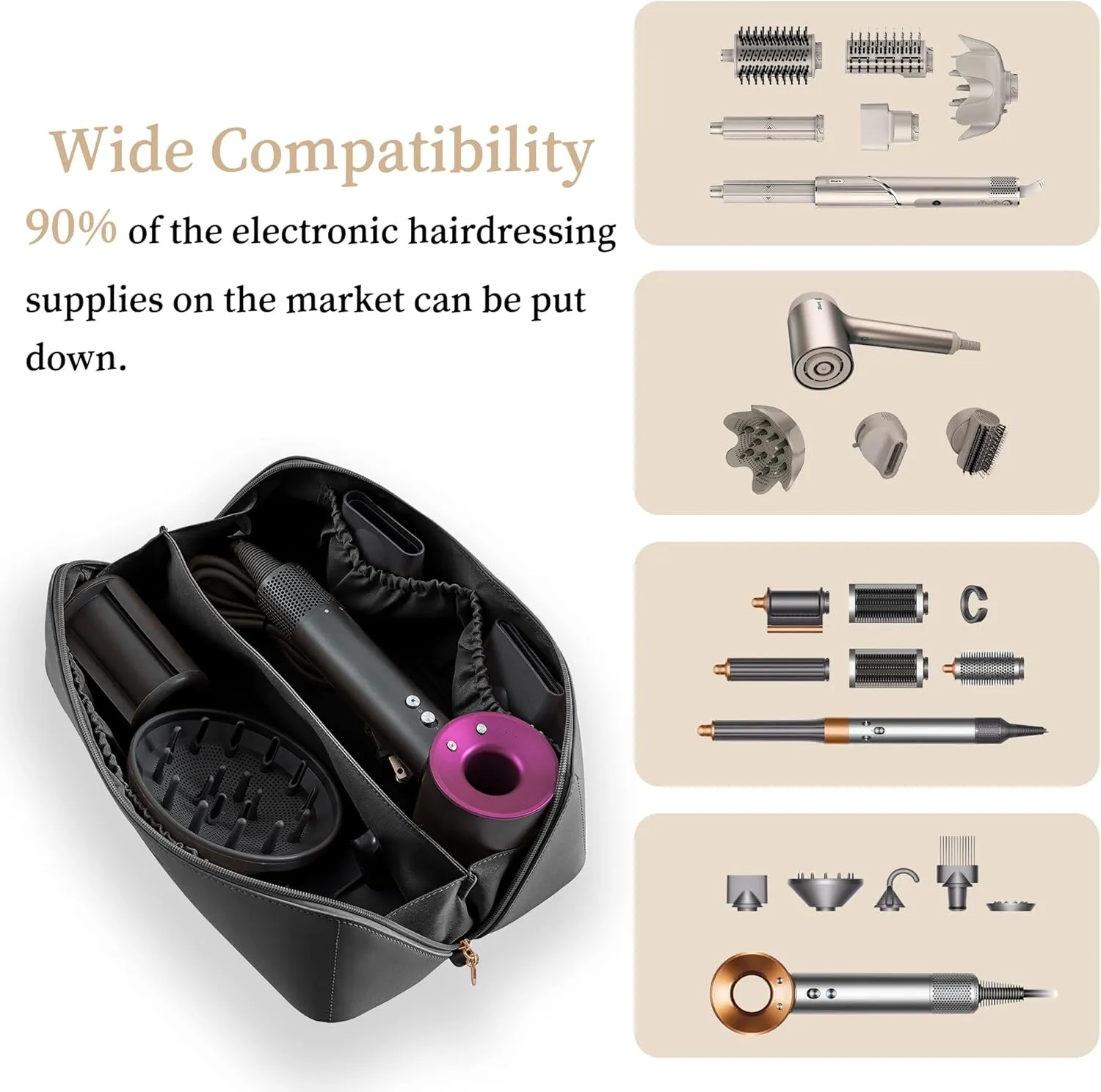 Travel Case Compatible with Dyson Airwrap Styler, Portable Supersonic Hair Dryer Travel Storage Bag, Waterproof Carrying Case Organizer for Shark Flexstyle and Attachments (Black)