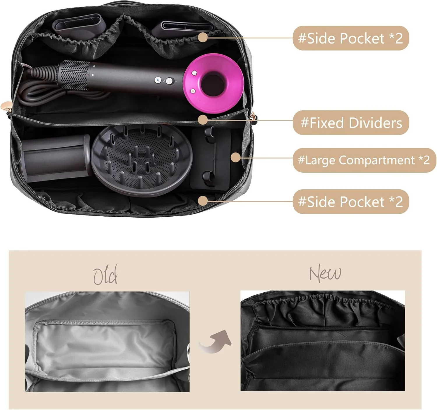 Travel Case Compatible with Dyson Airwrap Styler, Portable Supersonic Hair Dryer Travel Storage Bag, Waterproof Carrying Case Organizer for Shark Flexstyle and Attachments (Black)