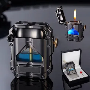 Trench Lighter Cool Steampunk Kerosene Lighter with Blue LED Light, Novelty Transparent Mechanical Lighter Unique Gifts for Men (Black), 2.36x2x0.7