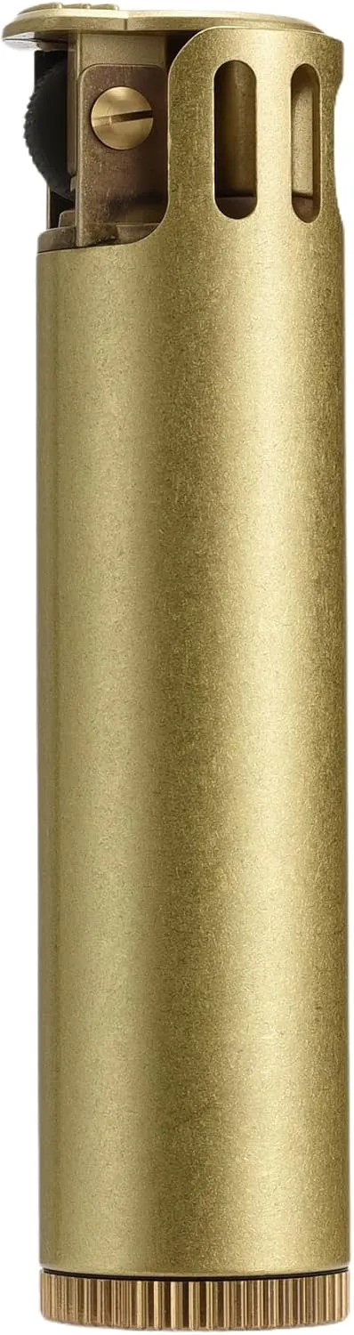 Trench Lighter with One-Press Ignition, Vintage Brass Refillable Kerosene Soft Flame Lighters, Thorens Swiss-Style Cylindrical Design, Retro Cigar Lighter with Gift Box for Men