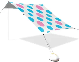Trendy Polka Dot Peach Blue Designed UPF50  Protection Beach Tent & Canopy Water-Resistant Sun Shelter with Sand Shovel for Camping Trips, Fishing, Backyard Fun or Picnics carpa para la Playa