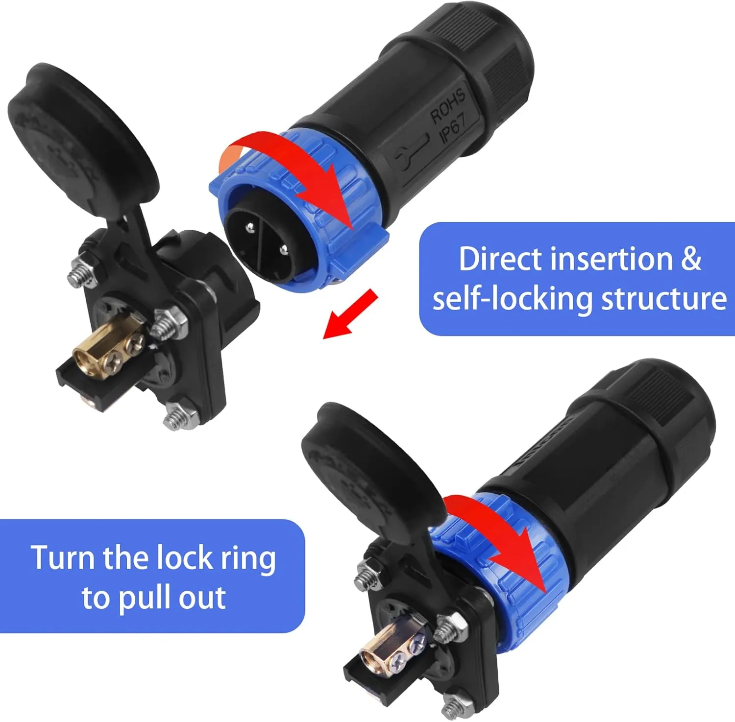 Trolling Motor Plug Receptacle Set, 12V/24V/ 36V/48V Plug for Trolling Motor/Down Rigger/Fishing Reel,Waterproof Marine Boat DC Power Connector