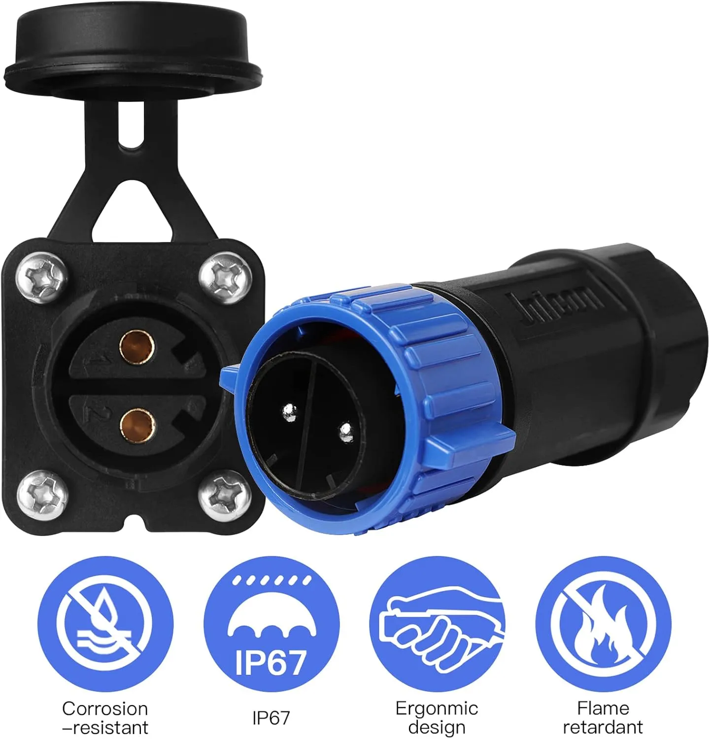 Trolling Motor Plug Receptacle Set, 12V/24V/ 36V/48V Plug for Trolling Motor/Down Rigger/Fishing Reel,Waterproof Marine Boat DC Power Connector