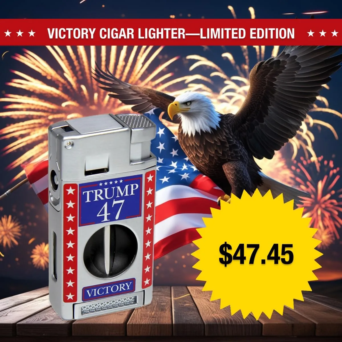 Trump 45/47 Victory Lighter – Special 30% Victory Tariff Discount – Patriotic Keepsake Gift for Men, Limited Edition in Gift-Ready Box