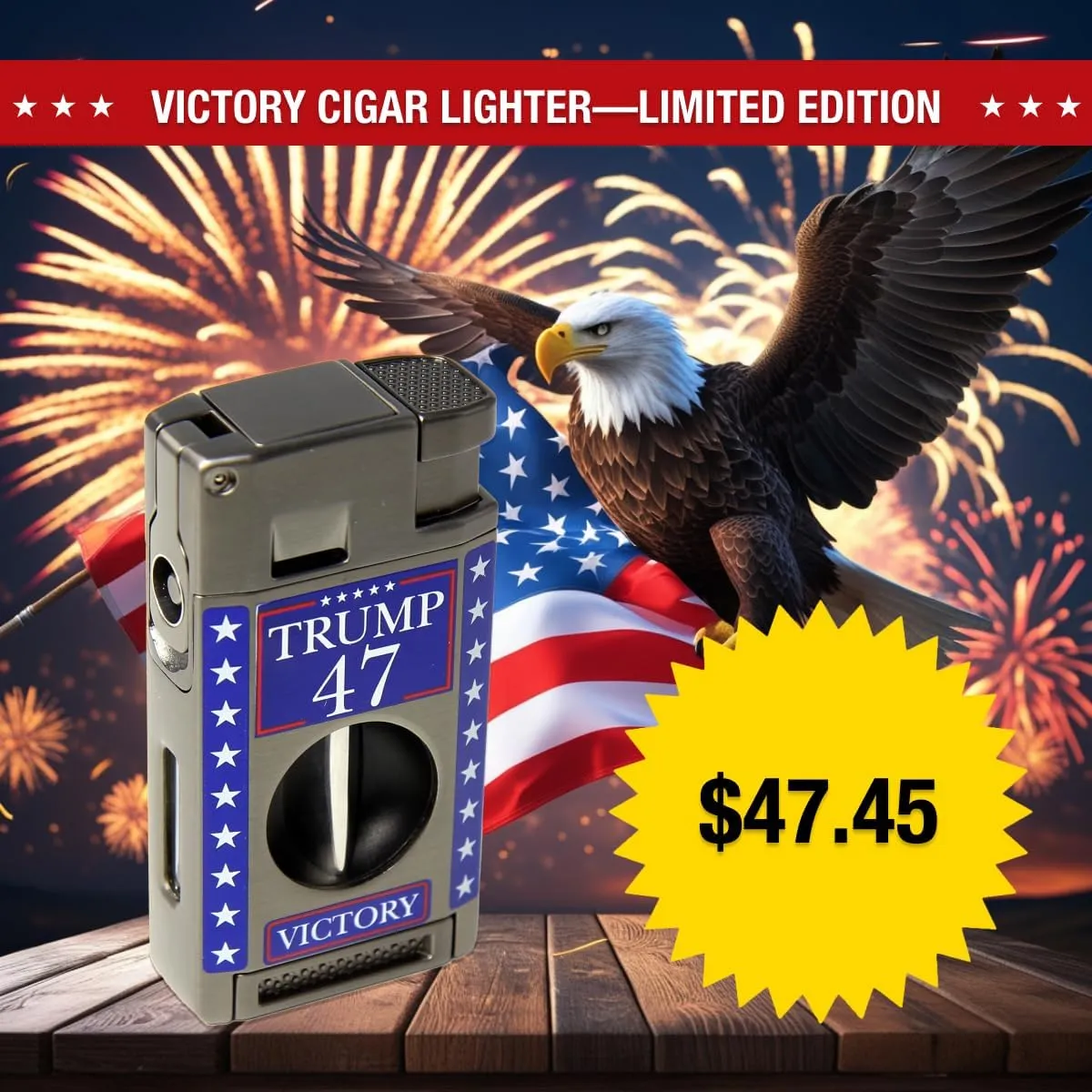 Trump 45/47 Victory Lighter – Special 47% Victory Tariff Discount – Patriotic Keepsake Gift for Men, Limited Edition in Gift-Ready Box