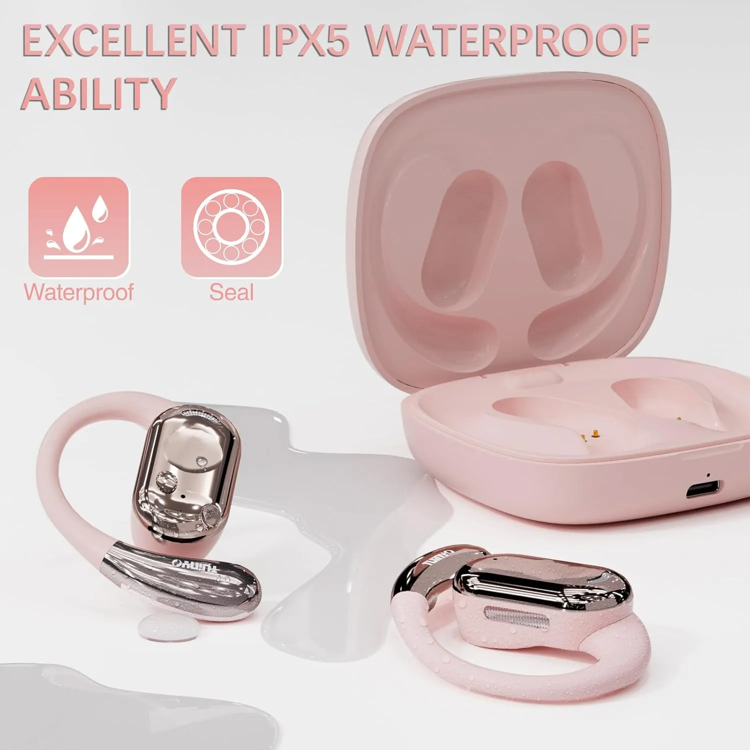 TUINYO True Wireless Ear Hooks, IPX5 Waterproof, Stable One-Step Bluetooth Connection with Long Transmission, 40hrs Longed Standby Time with 10hrs Playtime for Each, Compatible to Different Devices