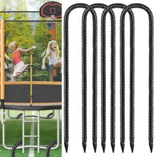 U Shaped Rebar Stakes 16 Inch Black,Galvanized Rebarstakes 4 Pack Ground Rebar Stakes,Tent Stakes Heavy Duty Ground Anchors for Position Stakes Kits,Fences Stake,and Trampolines Stake