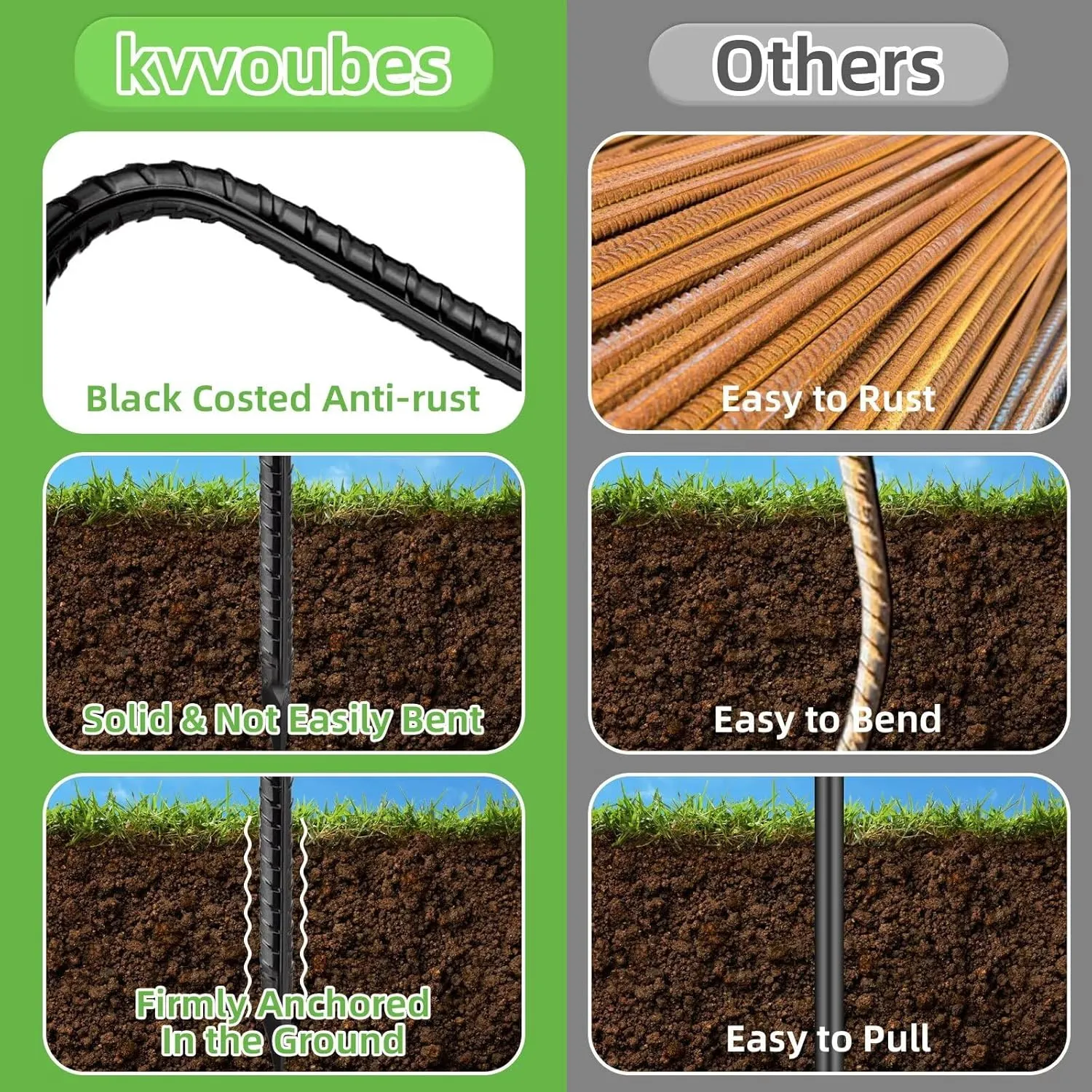 U Shaped Rebar Stakes 16 Inch Black,Galvanized Rebarstakes 4 Pack Ground Rebar Stakes,Tent Stakes Heavy Duty Ground Anchors for Position Stakes Kits,Fences Stake,and Trampolines Stake