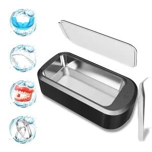 Ultrasonic Retainer Cleaner Machine,48 kHz Ultrasonic Cleaner,600ML Portable Ultrasonic Cleaner for Braces, Mouth Guards, Aligner, Toothbrush, Eyeglasses, Jewelry(Black)