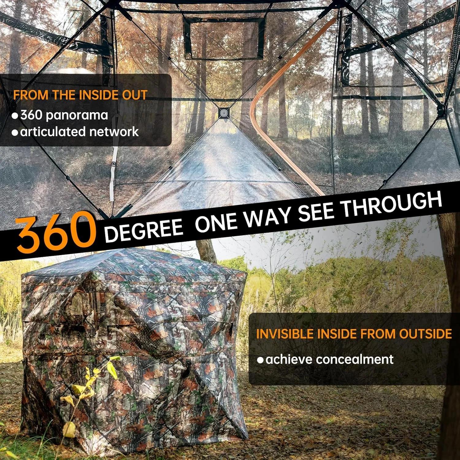 [Upgraded] Hunting Blind 360 Degree See Through Ground Blind for Deer Hunting, Turkey Hunting and Outdoor 2-3 Person, Pop Up Hunting Tent with Carry Bag