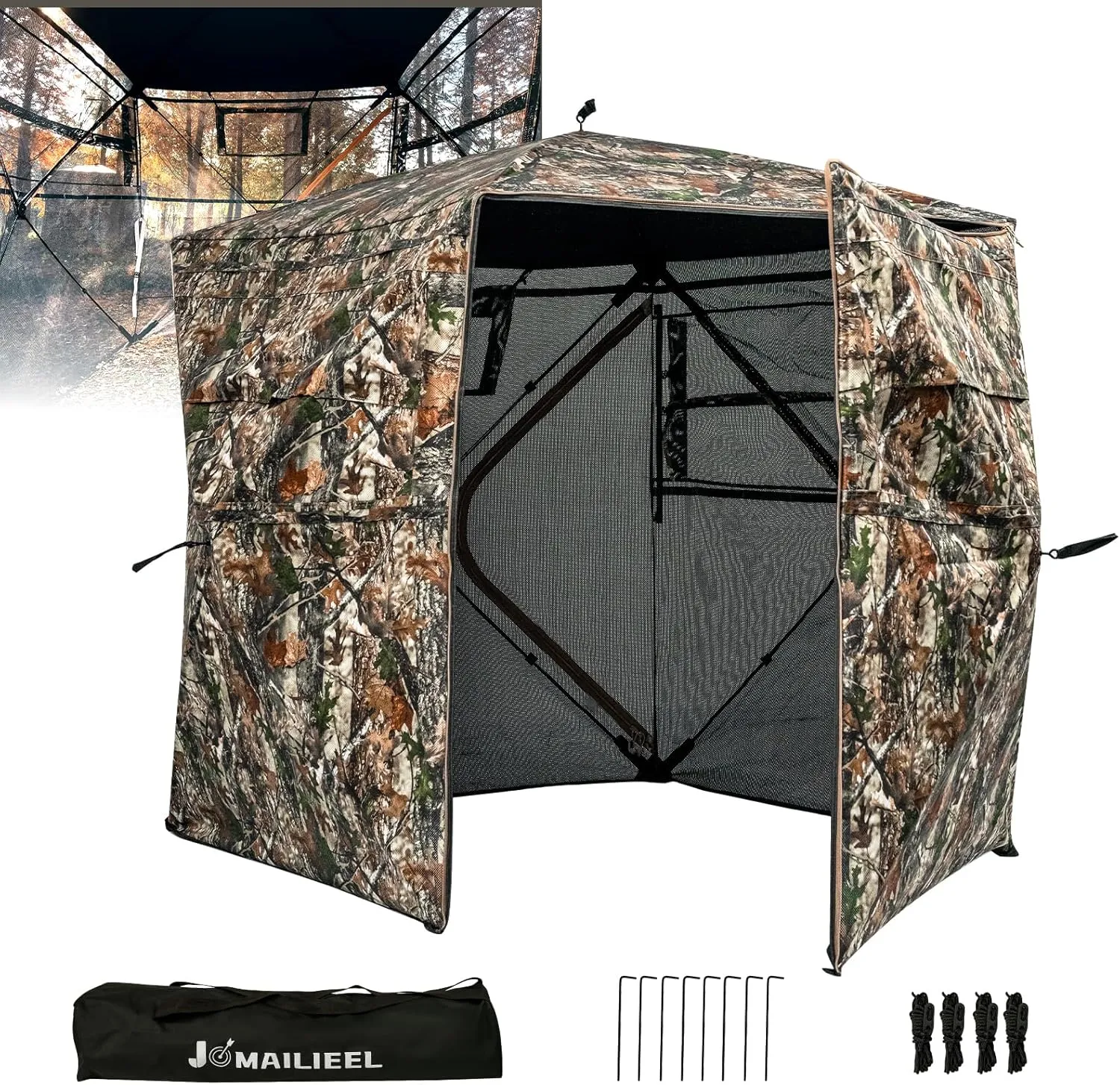 [Upgraded] Hunting Blind 360 Degree See Through Ground Blind for Deer Hunting, Turkey Hunting and Outdoor 2-3 Person, Pop Up Hunting Tent with Carry Bag