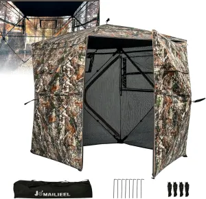 [Upgraded] Hunting Blind 360 Degree See Through Ground Blind for Deer Hunting, Turkey Hunting and Outdoor 2-3 Person, Pop Up Hunting Tent with Carry Bag