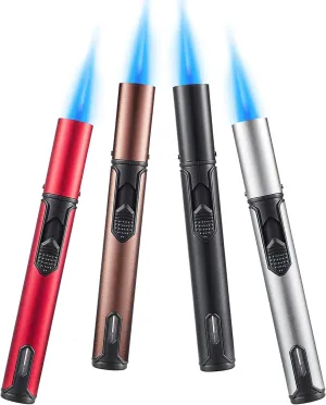 Urgrette 4 Pack Butane Torch Lighters, 6-inch Refillable Pen Lighter Adjustable Jet Flame Butane Lighter for Grill BBQ Camping (Gas Not Included)