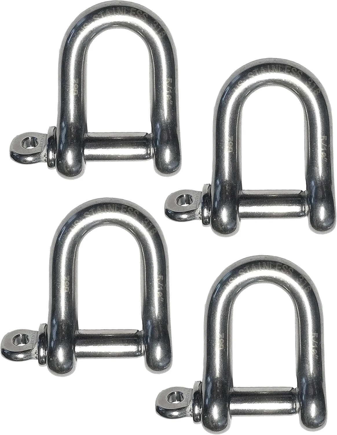 US STAINLESS 4 Pieces Stainless Steel 316 Forged D Shackle Marine Grade 5/16" Dee