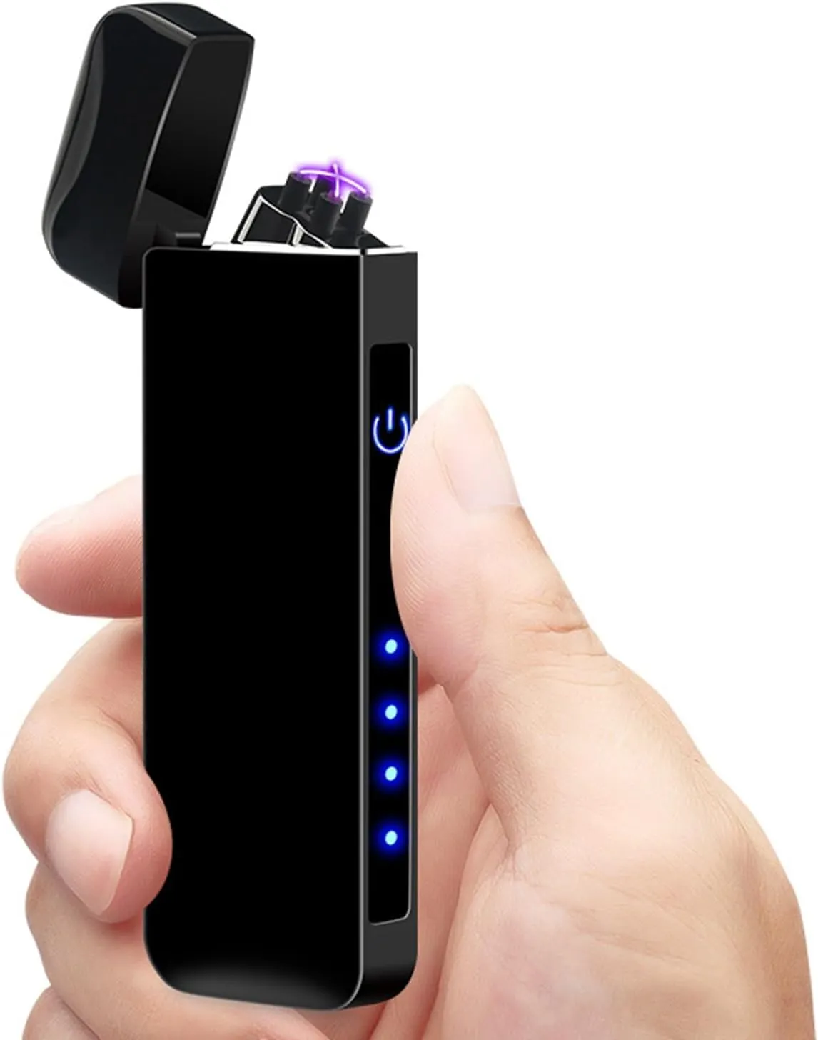 USB Rechargeable Lighter Arc Electric Metal Material Fashion Windproof Lighters for Women Smoke Festival Gift (Color : Black)