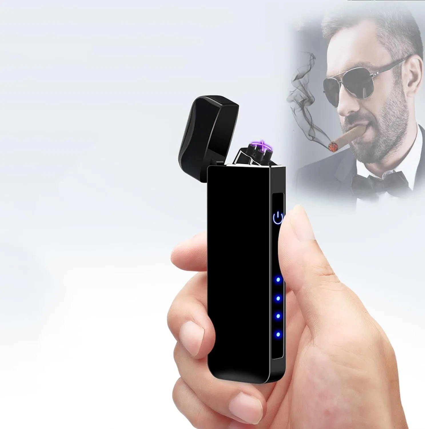 USB Rechargeable Lighter Arc Electric Metal Material Fashion Windproof Lighters for Women Smoke Festival Gift (Color : Black)