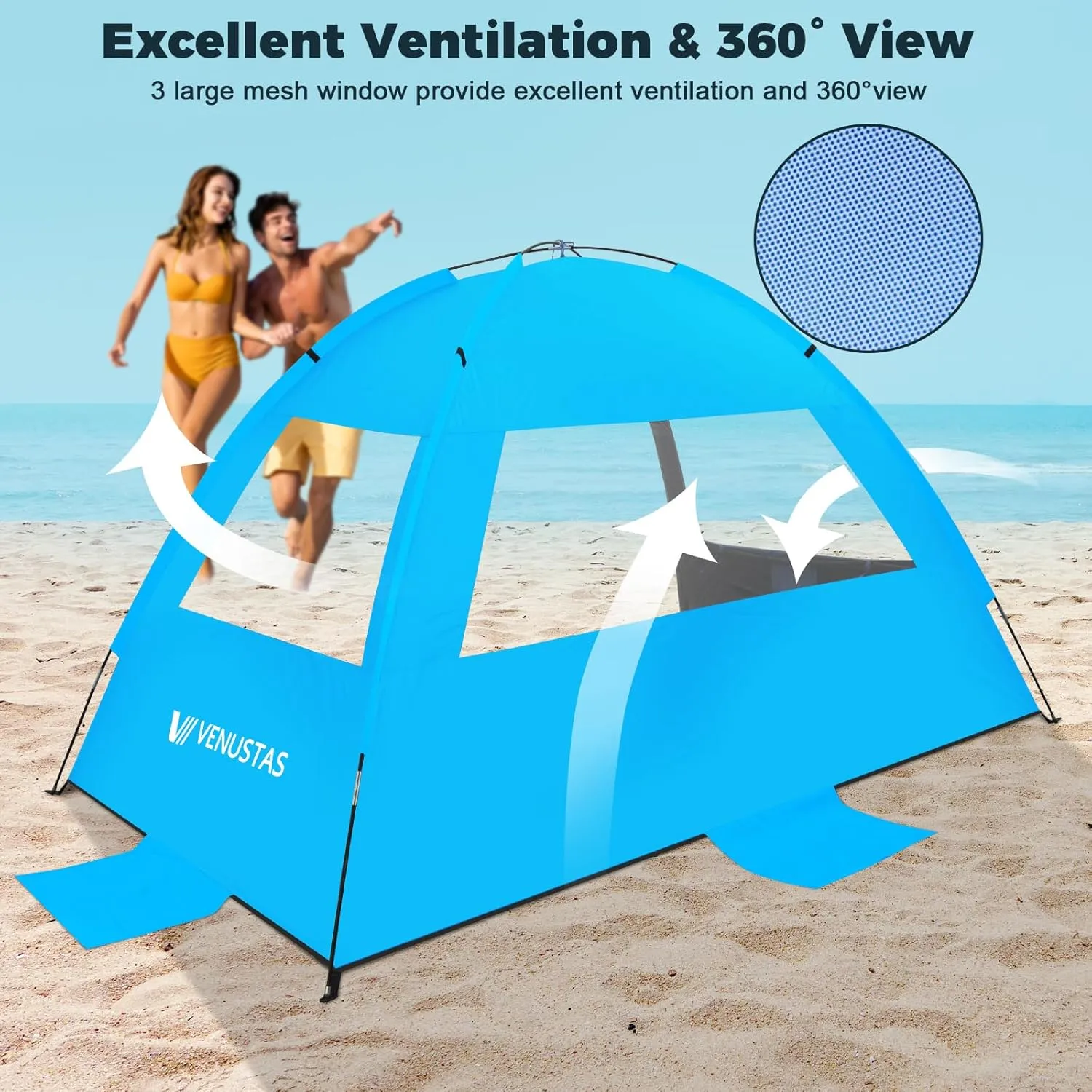 Venustas Beach Tent Sun Shelter for 3-10 Person, UPF 50  UV Protection Canopy, Lightweight and Easy Setup Cabana, Portable Beach Shade
