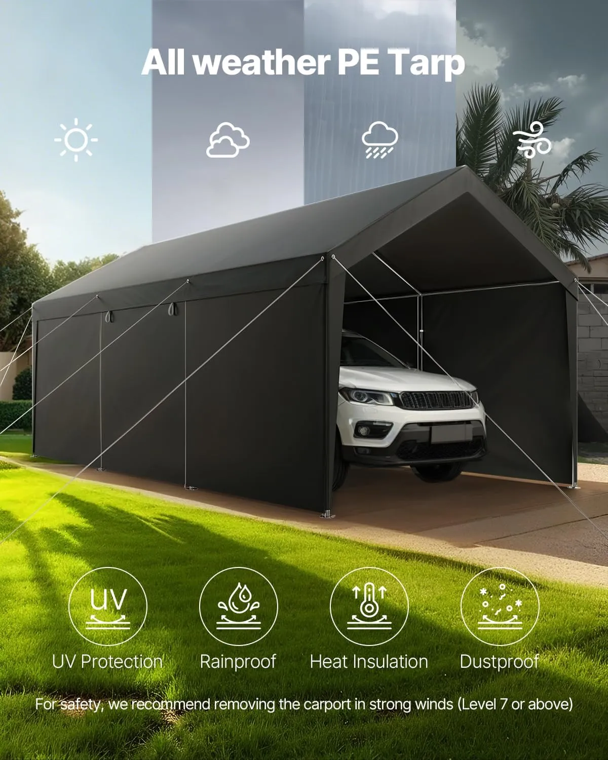 VEVOR 12x20 FT Heavy Duty Carport, Portable Car Canopy with Removable Sidewalls and Door, Outdoor Car Shelter, UV-Resistant, Water-Resistant, All-Season Car Shelter for Cars, Boats, and Equipment