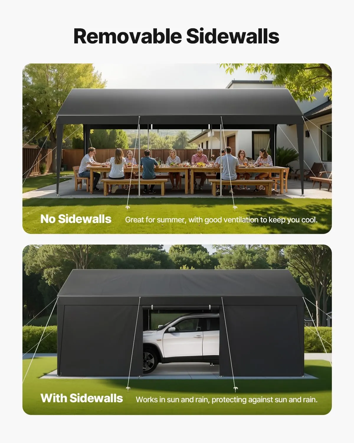 VEVOR 12x20 FT Heavy Duty Carport, Portable Car Canopy with Removable Sidewalls and Door, Outdoor Car Shelter, UV-Resistant, Water-Resistant, All-Season Car Shelter for Cars, Boats, and Equipment