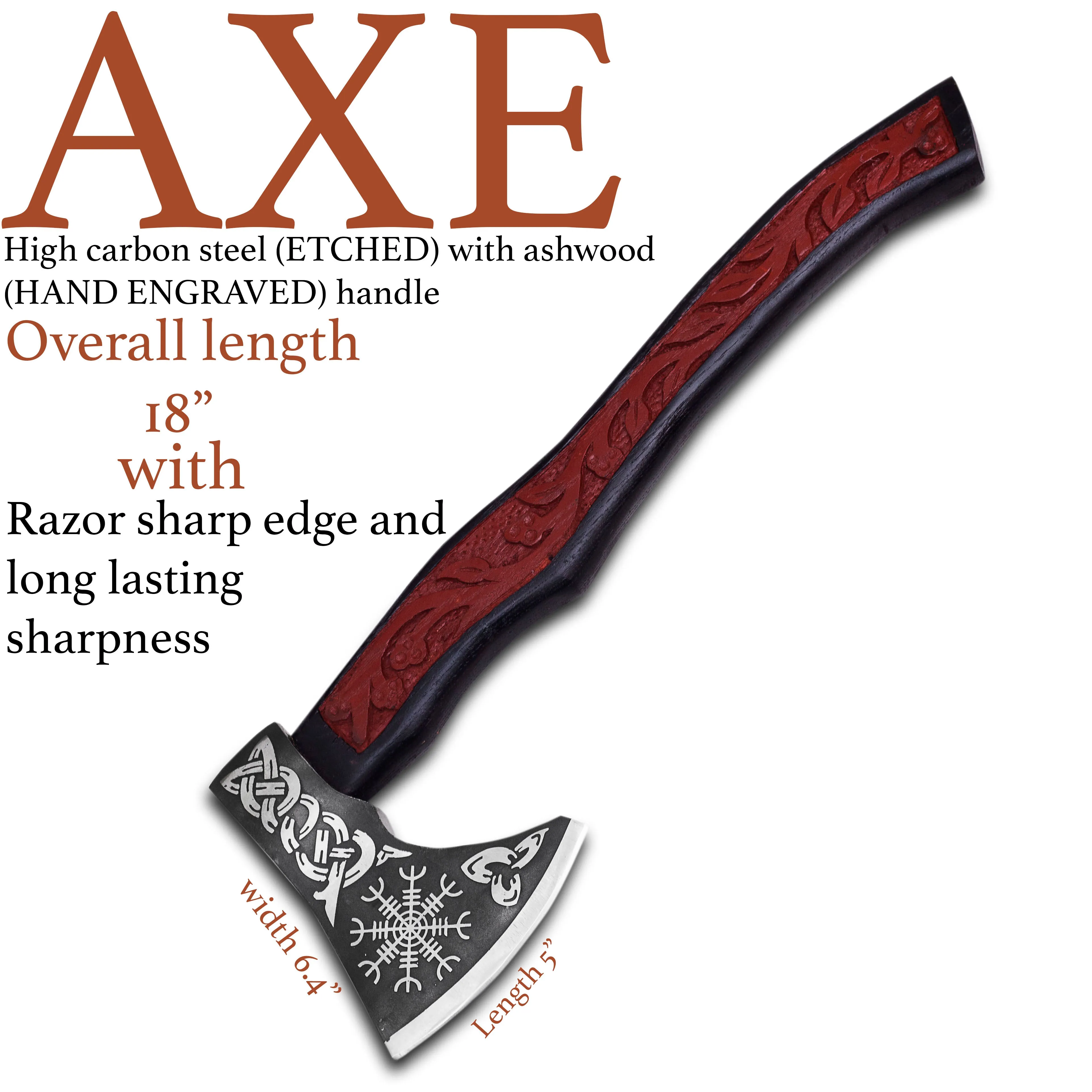 Viking Axe, Camping Axe, Hunting Axe, Carving Axe, Bearded, One-of-a-Kind, Engraved Blade, Etched Wood ARSAXE02