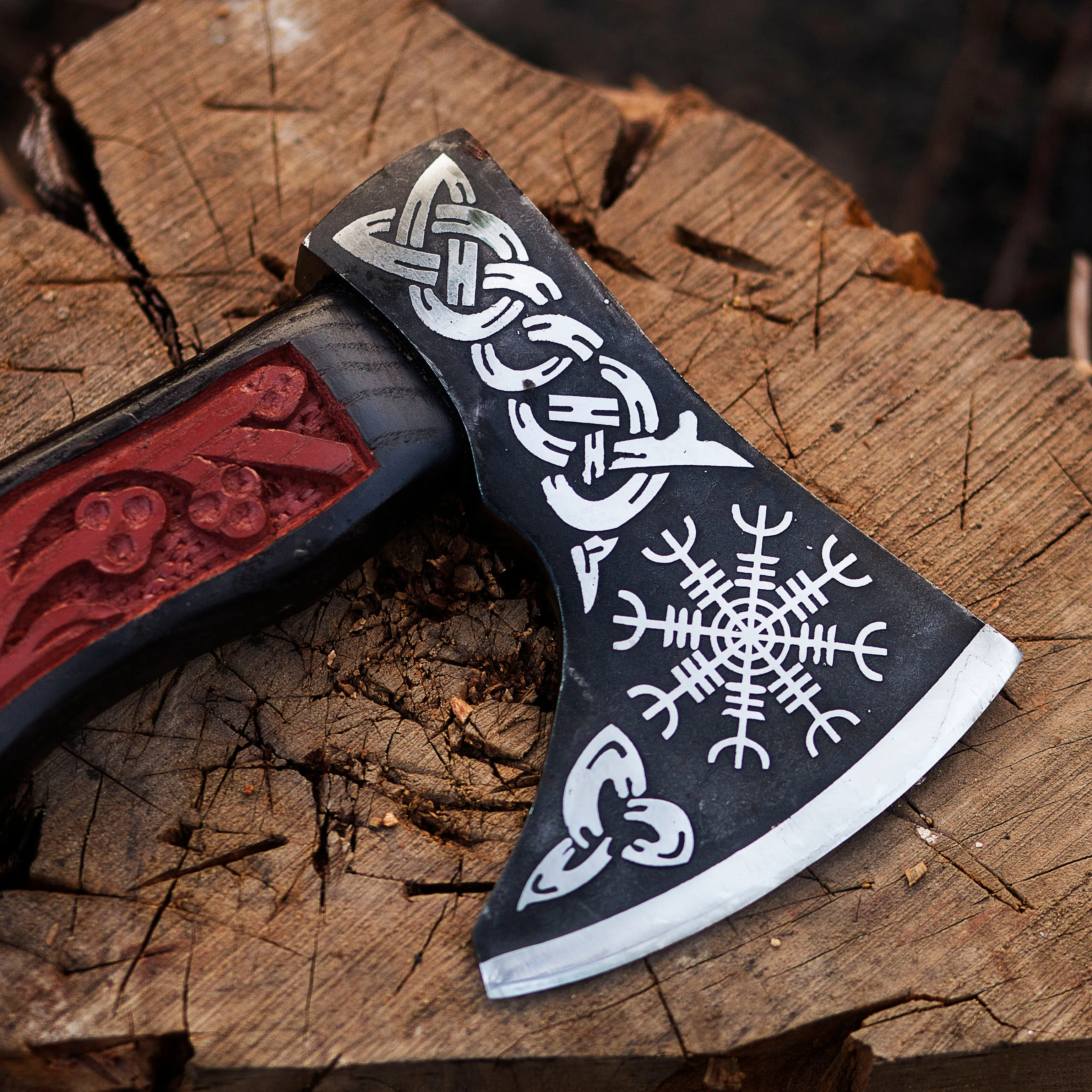 Viking Axe, Camping Axe, Hunting Axe, Carving Axe, Bearded, One-of-a-Kind, Engraved Blade, Etched Wood ARSAXE02