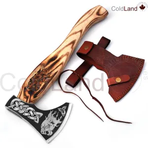 Viking Axe, Camping Axe, Hunting Axe, Carving Axe, Bearded, One-of-a-Kind, Engraved Blade, Etched Wood ARSAXE03