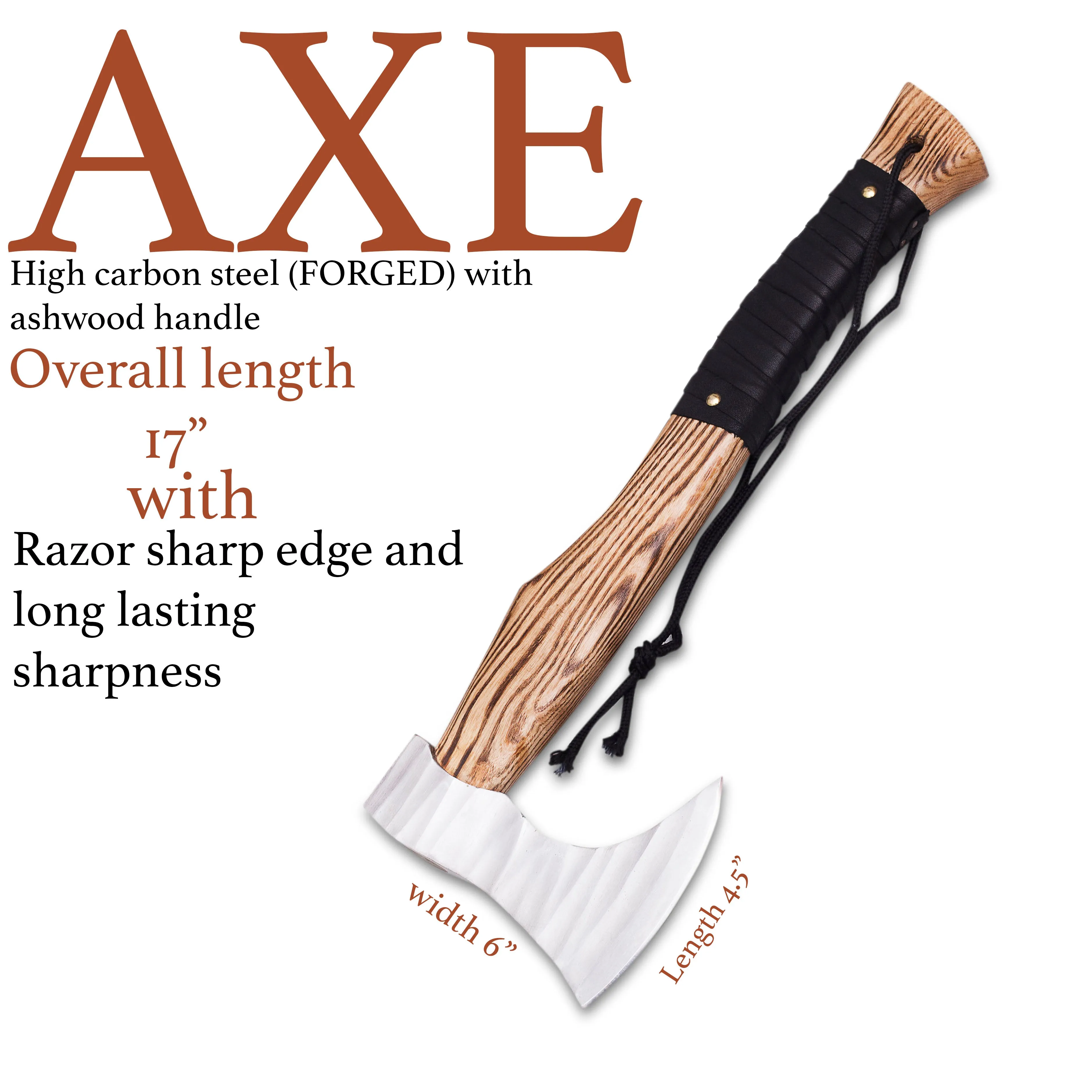 Viking Axe, Camping Axe, Hunting Axe, Carving Axe, Bearded, One-of-a-Kind, Sharp Blade, Solid Wood, ARSAXE08