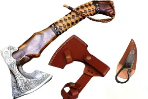 Viking Axe Forged Carbon Steel with Ashwood Shaft, Viking Axe Real | Viking Bearded Camping Axe with Leather Sheath, Best Birthday for Him