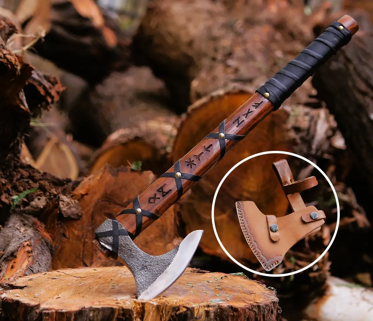 Viking Axe Ragnar Lothbrok Handmade Hatchet Hunting Axe Carbon Steel Blade with Leather Sheath | Great for Camping Themed Gifts for Men