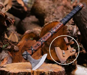 Viking Axe Ragnar Lothbrok Handmade Hatchet Hunting Axe Carbon Steel Blade with Leather Sheath | Great for Camping Themed Gifts for Men