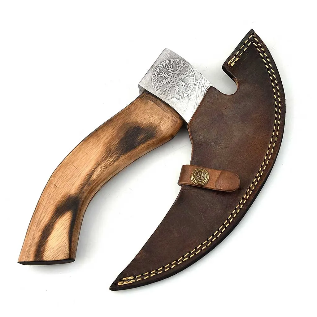 Viking Pizza Cutter with Natural Wood Handle & Leather Sheath PZC031