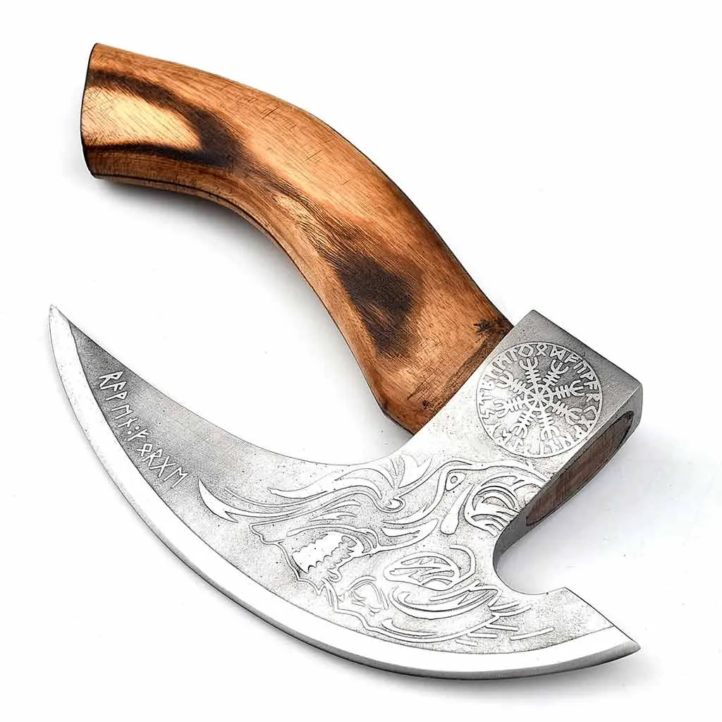 Viking Pizza Cutter with Natural Wood Handle & Leather Sheath PZC031