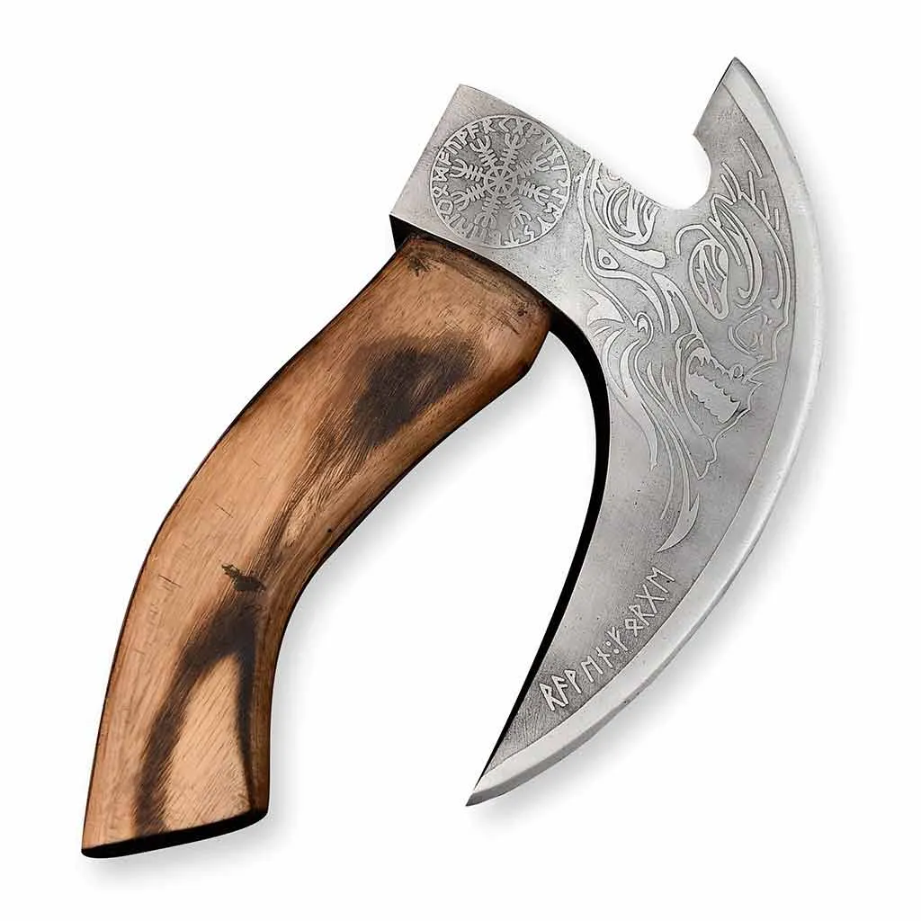 Viking Pizza Cutter with Natural Wood Handle & Leather Sheath PZC031