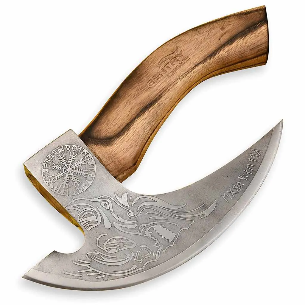 Viking Pizza Cutter with Natural Wood Handle & Leather Sheath PZC031