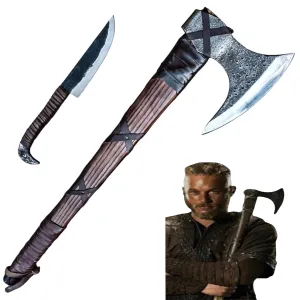 Viking Ragnar Axe 27" iInch with the free odin forged Knife as Gift Pack- Real Axe of Ragnar Lothbrok - Handmade Real Viking Camping Axe - Viking Ax with Leather Sheath, Tomahawk Axe Viking Bearded ax, Best Gift for Men