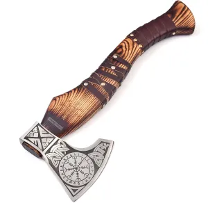 Viking Ranger Axe, 18-inch Long, 5.5x5-inch Carbon Steel Blade, Handmade, Engraved, for Home, Garden, Camping, Hunting, Battle Ready, Cosplay