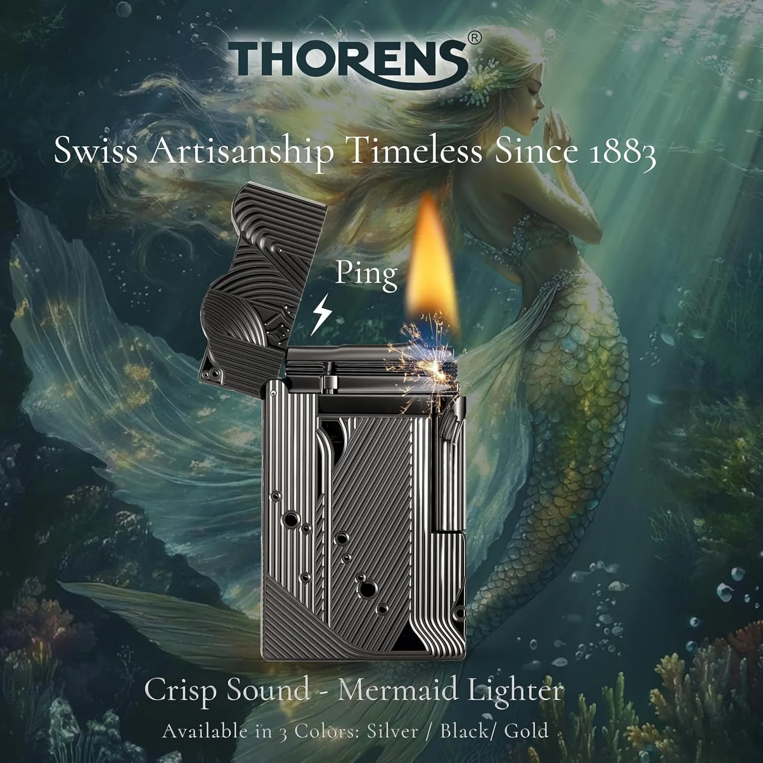 Vintage Brass Kerosene Ping Sound Lighter,Soft-Flame Lighters That Can Light Cigars,Men's Collectibles,New Thorens Mermaid,Black