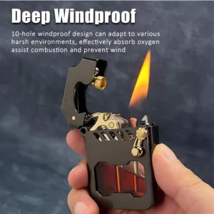 Vintage Kerosene Trench Lighter - Windproof Rocker Arm Gear Ignition with Fuel Viewing Window, Ideal for Candle Lighting, Indoor & Outdoor Use(#1)