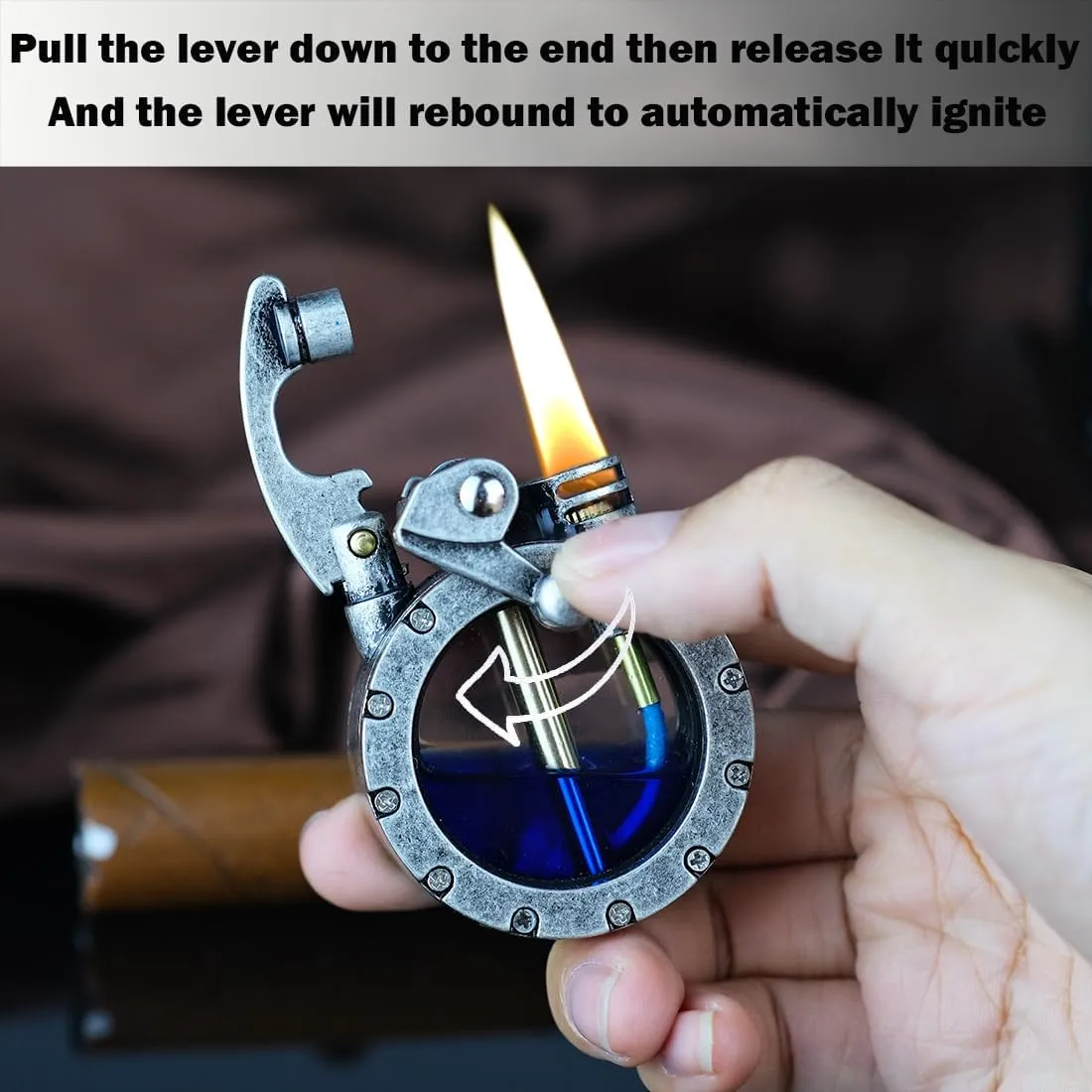 Vintage Trench Lighter, Steampunk Lighter, Kerosene Cool Lighter with Visible Gas Tank, Great Choice for Men Dad and Husband, Sliver(Fuel Not Included)