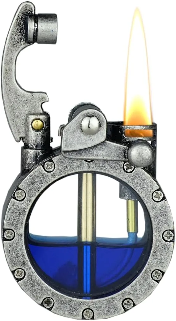 Vintage Trench Lighter, Steampunk Lighter, Kerosene Cool Lighter with Visible Gas Tank, Great Choice for Men Dad and Husband, Sliver(Fuel Not Included)