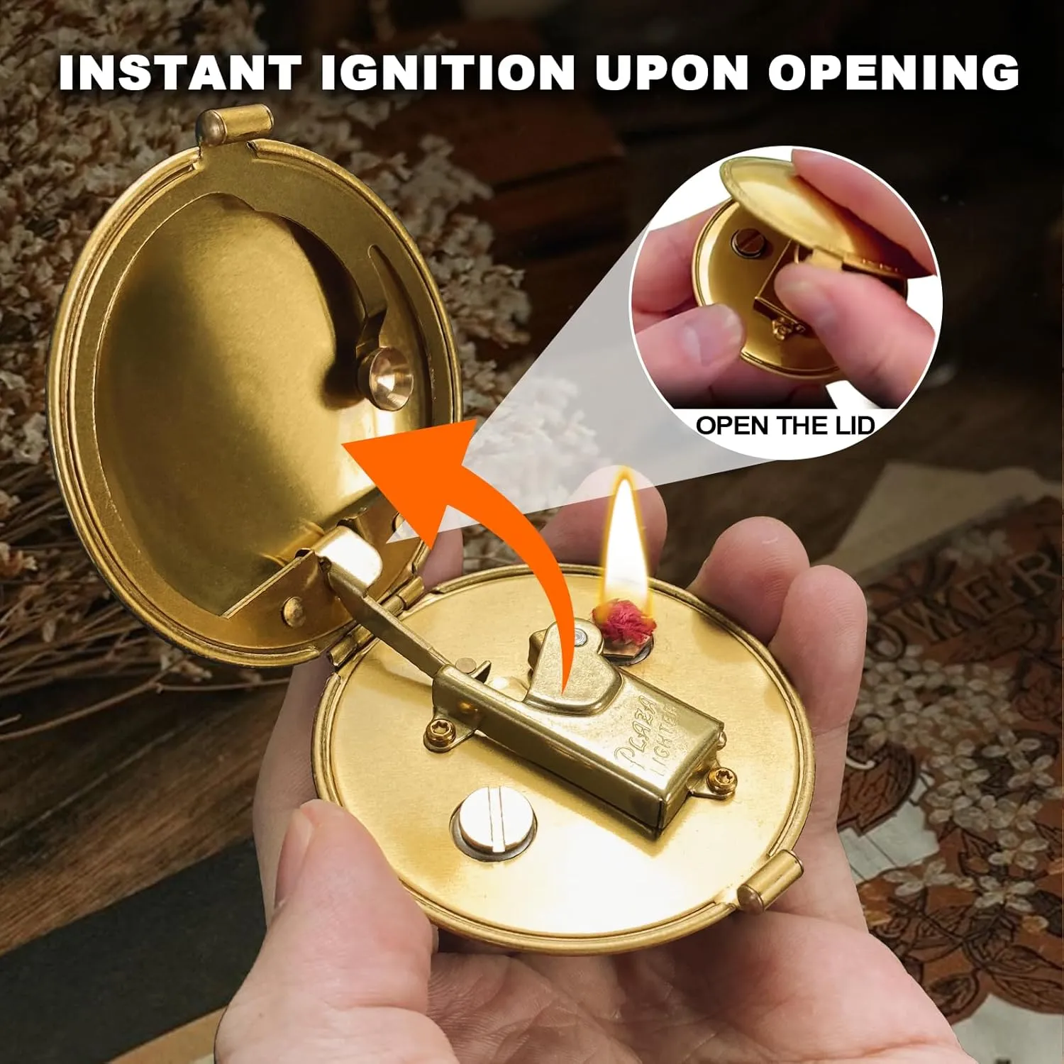 Vintage Trench Refillable Kerosene Lighter with Automatic Ignition, Antique Metal Unique Lighter, Ideal Gift for Men and Women (Fuel Not Included) - Gold