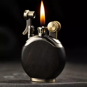 Vintage Trench Windproof Reusable Antique Kerosene Lighter - Soft Flame Wheel Fluid Lighter for Collection, Decorative Gift, Present (Black)