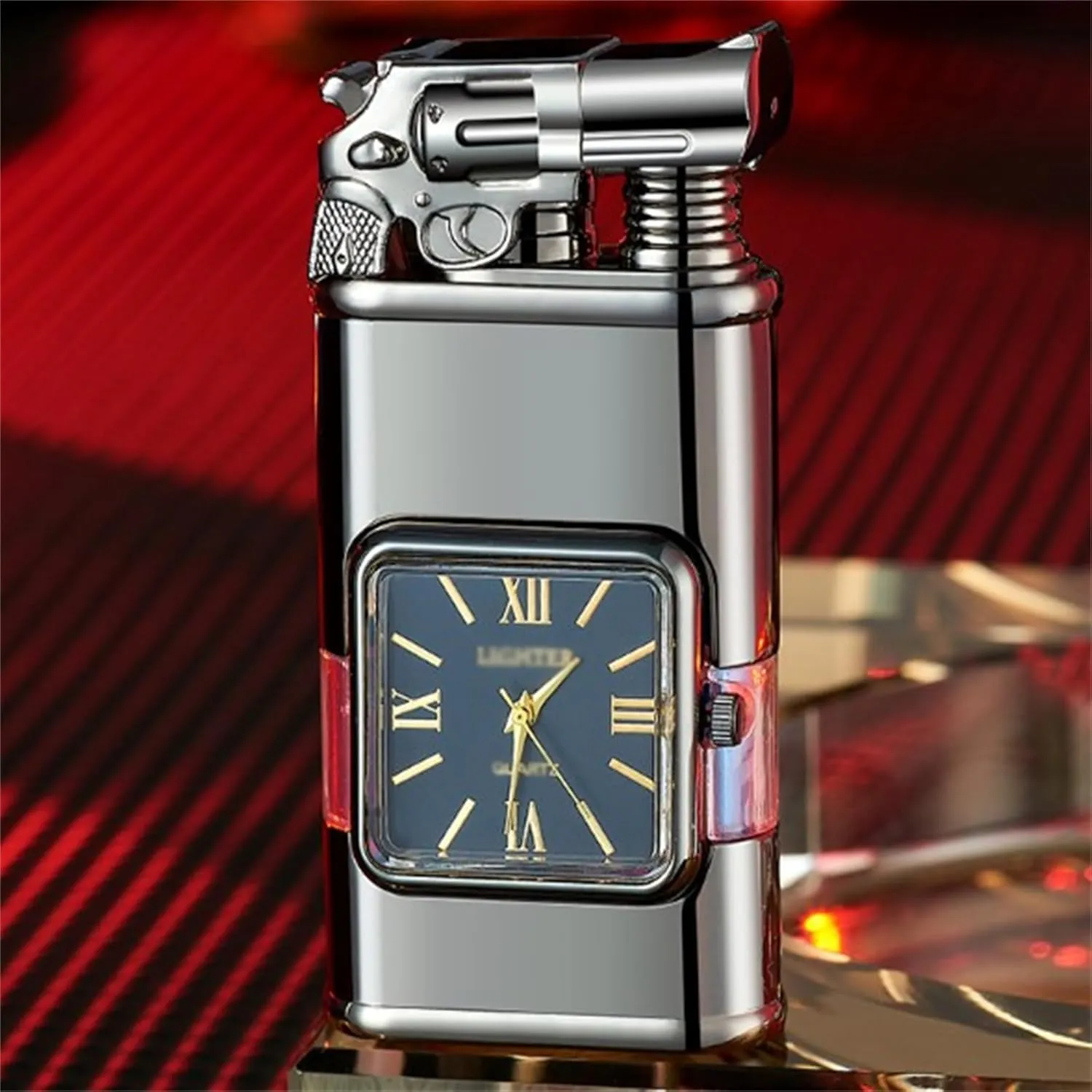 Vintage Watch Lighter, Windproof Dual-Flame Vintage Watch Lighter, Watch Lighter for Men, Dual Flame Watch Lighter, Windproof Vintage Lighter, with Adjustable Flame Valve, Dual Flame Design