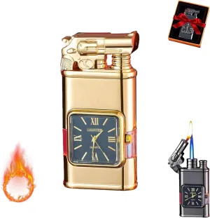 Vintage Watch Lighter, Windproof Dual-Flame Vintage Watch Lighter, Watch Lighter for Men, Dual Flame Watch Lighter, Windproof Vintage Lighter, with Adjustable Flame Valve, Dual Flame Design