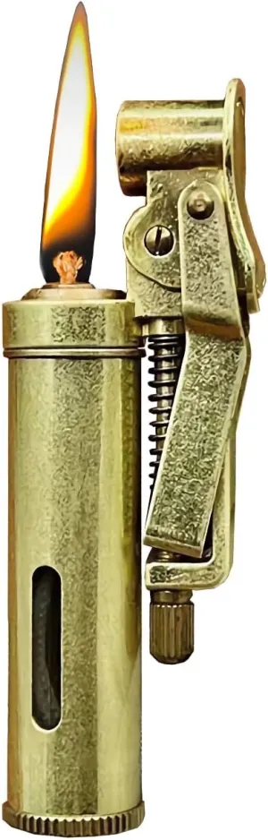 Visible Fuel Tank Lighter, Wheel Trench Antique Lighters, Reusable Creative Cool Vintage Lighter with Gift Box for Collection Decorative Unique Gifts (Gold)