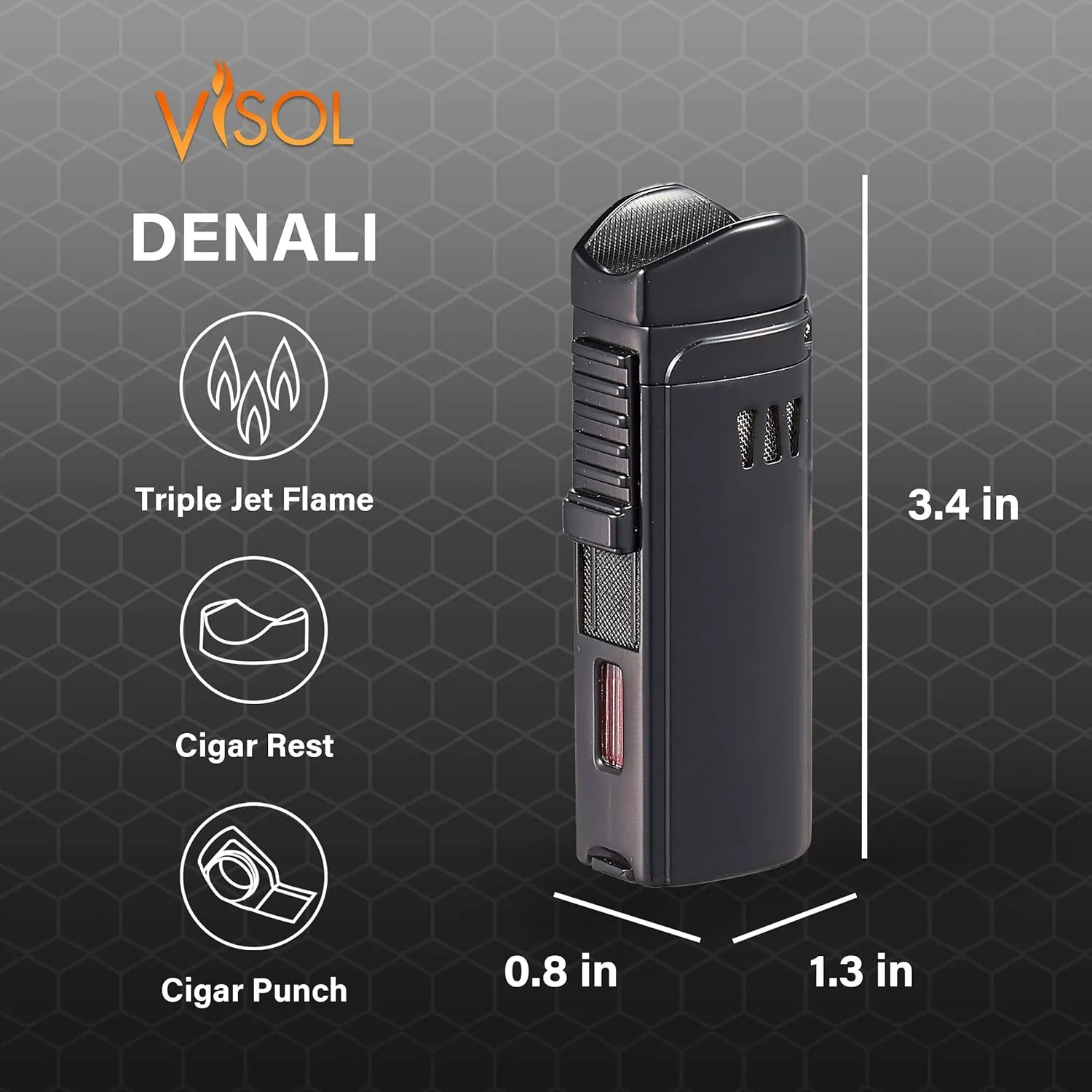 Visol Denali Triple Torch Flame Refillable Gas Lighter (Shipped Without Butane)