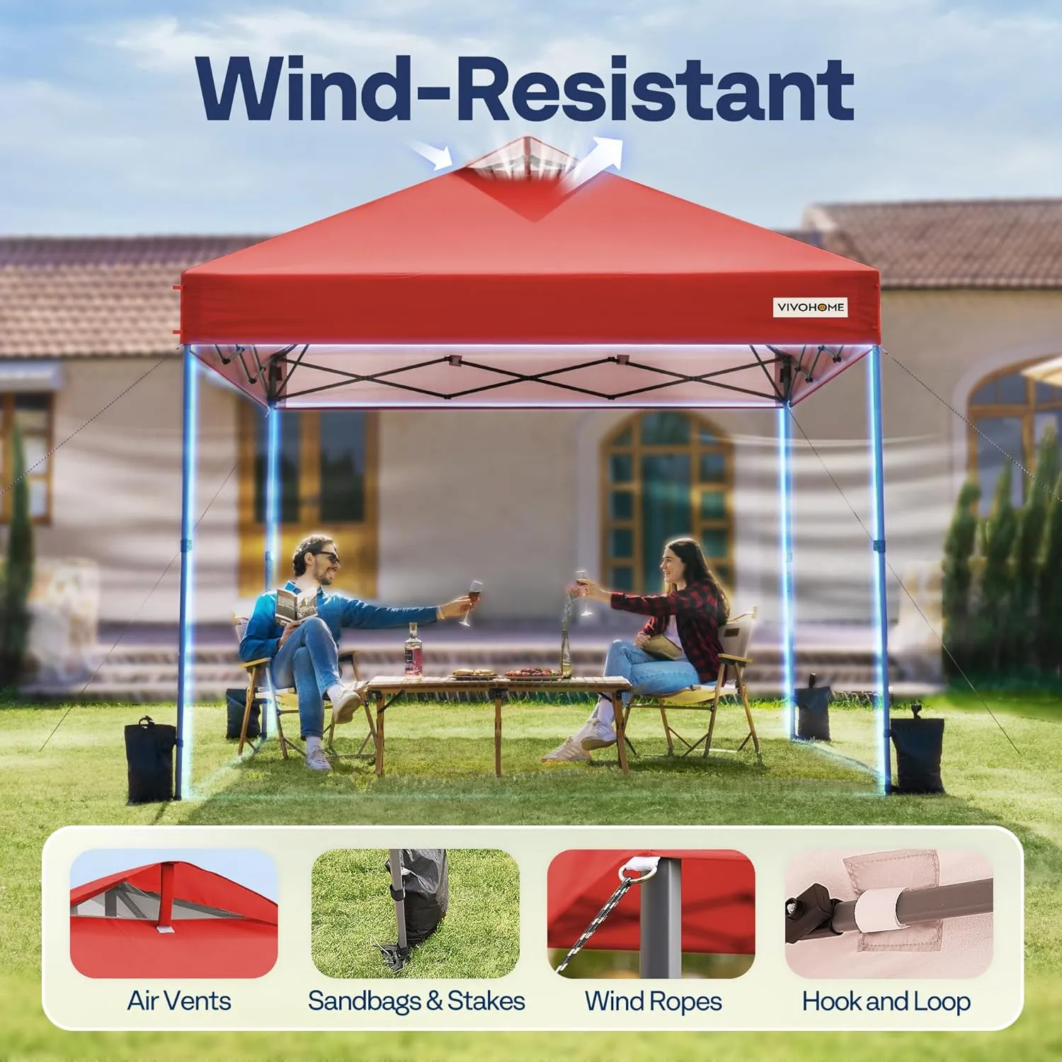 VIVOHOME 10x10ft Pop Up Canopy Tent One Push Setup Outdoor Portable Shelter Tent Heavy Duty with Wheel Carry Bag and 4 Sandbags, Red